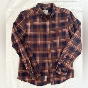 Royal Robbins Brown Plaid Flannel Standard Fit Shirt Size Small 100% Cotton